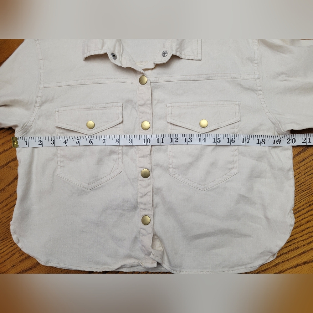 Evereve Frankie Stretch Linen Cropped Shacket Natural Cream Size Small - Picture 8 of 14